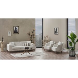 bouclé sohvasetti 3-2-1 säilytystilalla valkoinen sohva setti