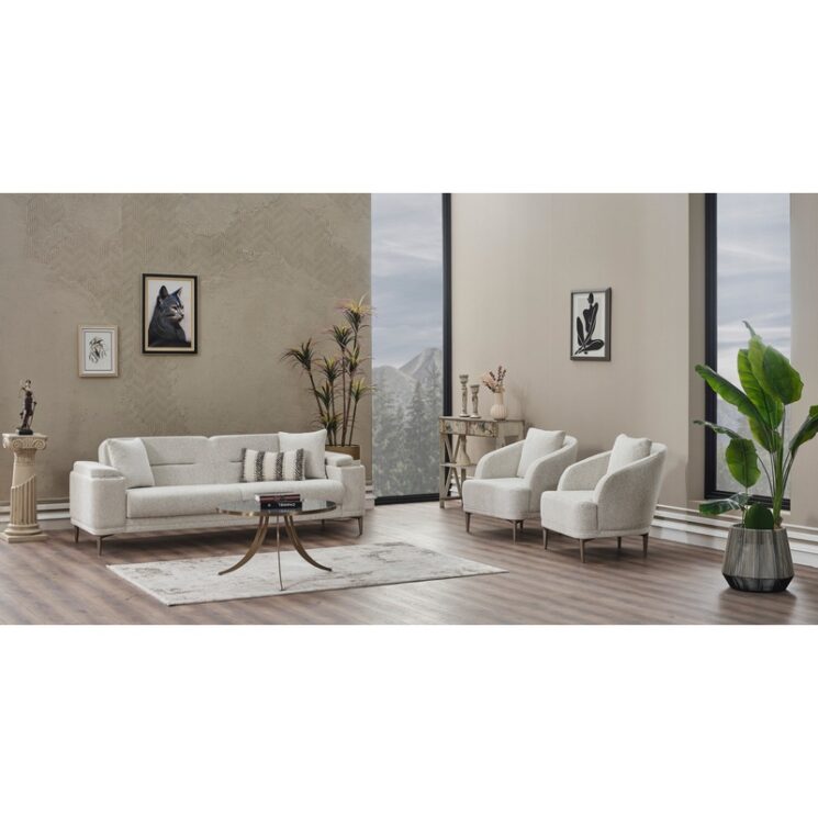 bouclé sohvasetti 3-2-1 säilytystilalla valkoinen sohva setti